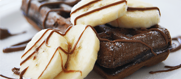 Waffulls served with Chopped Bananas and Chocolate